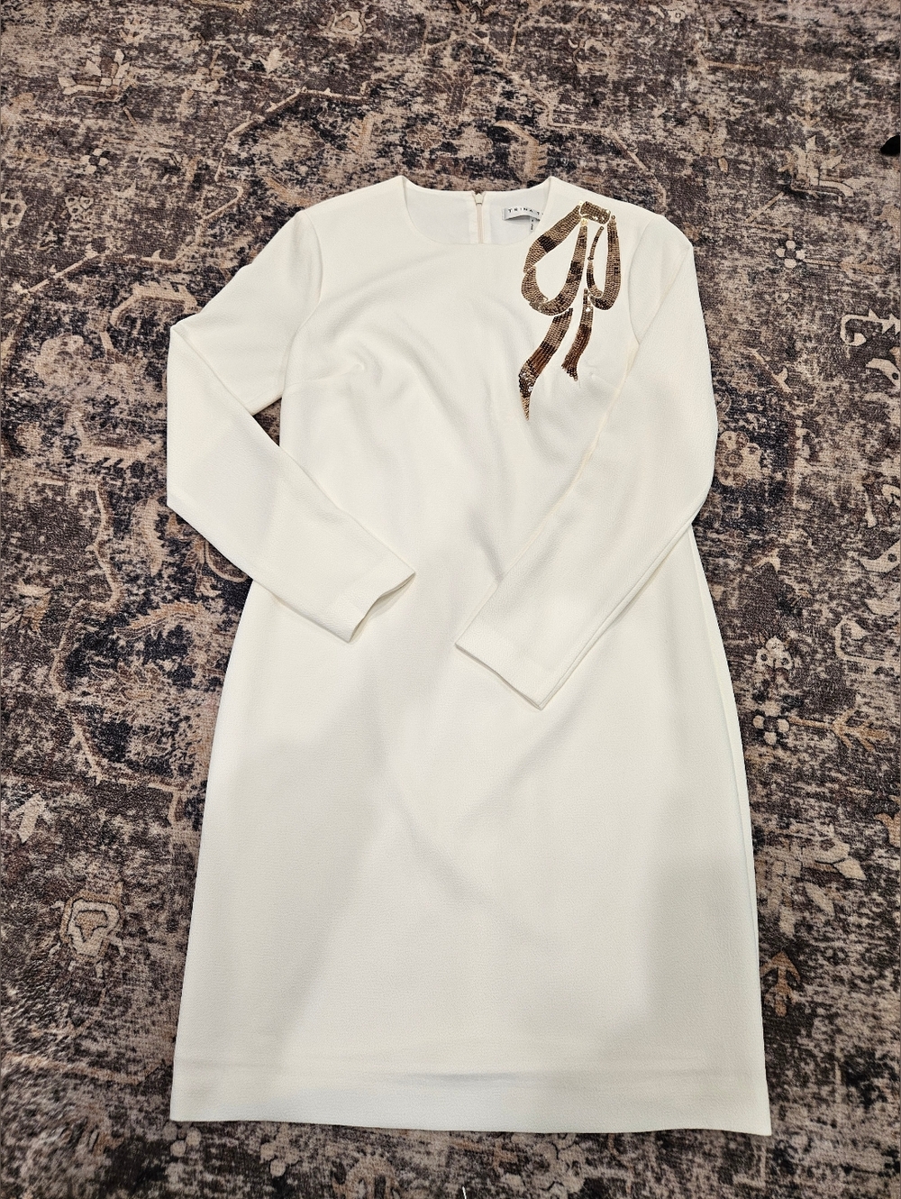 Trina Turk Women 4 Cream Embelished Sequin Dress Quiet Luxury Bridal Elegant Bow